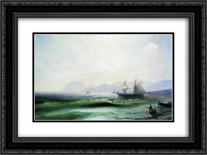 Agitated sea 24x18 Black Ornate Wood Framed Art Print Poster with Double Matting by Aivazovsky, Ivan