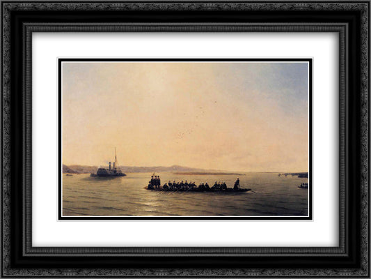 Alexander II Crossing the Danube 24x18 Black Ornate Wood Framed Art Print Poster with Double Matting by Aivazovsky, Ivan