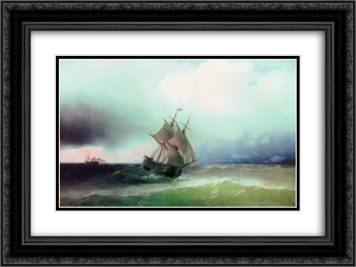 Approximation of the storm 24x18 Black Ornate Wood Framed Art Print Poster with Double Matting by Aivazovsky, Ivan