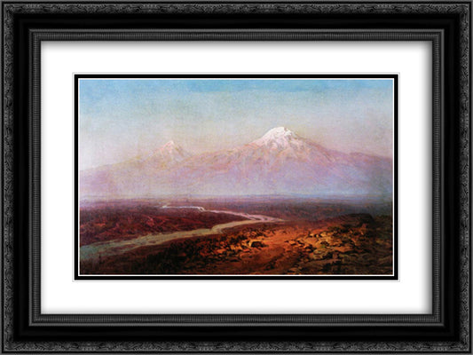Araks River and Ararat 24x18 Black Ornate Wood Framed Art Print Poster with Double Matting by Aivazovsky, Ivan