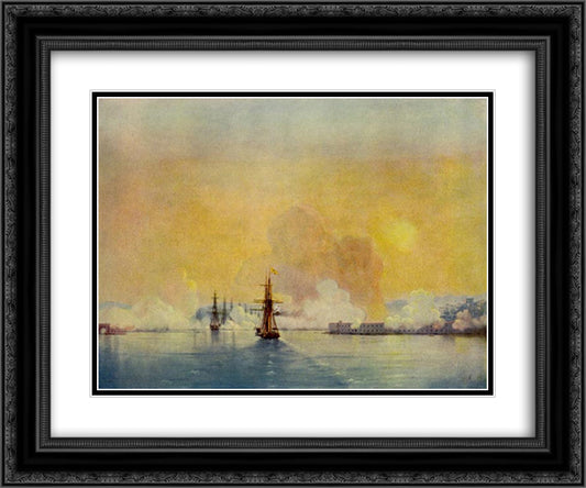 Arrival into Sevastopol Bay 24x20 Black Ornate Wood Framed Art Print Poster with Double Matting by Aivazovsky, Ivan