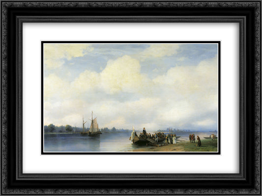 Arrival of Peter I on the Neva 24x18 Black Ornate Wood Framed Art Print Poster with Double Matting by Aivazovsky, Ivan
