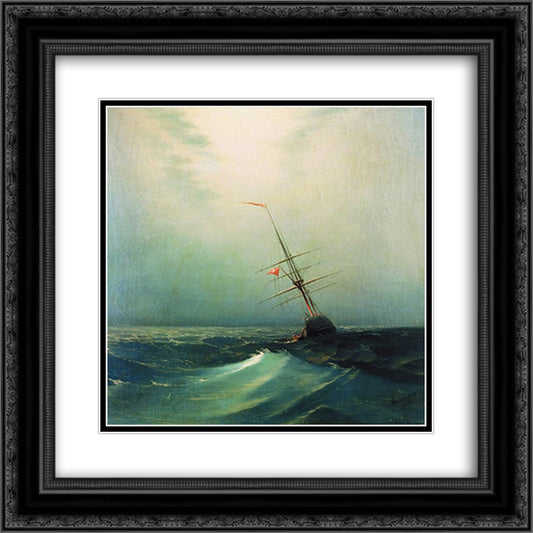 At night. Blue wave 20x20 Black Ornate Wood Framed Art Print Poster with Double Matting by Aivazovsky, Ivan