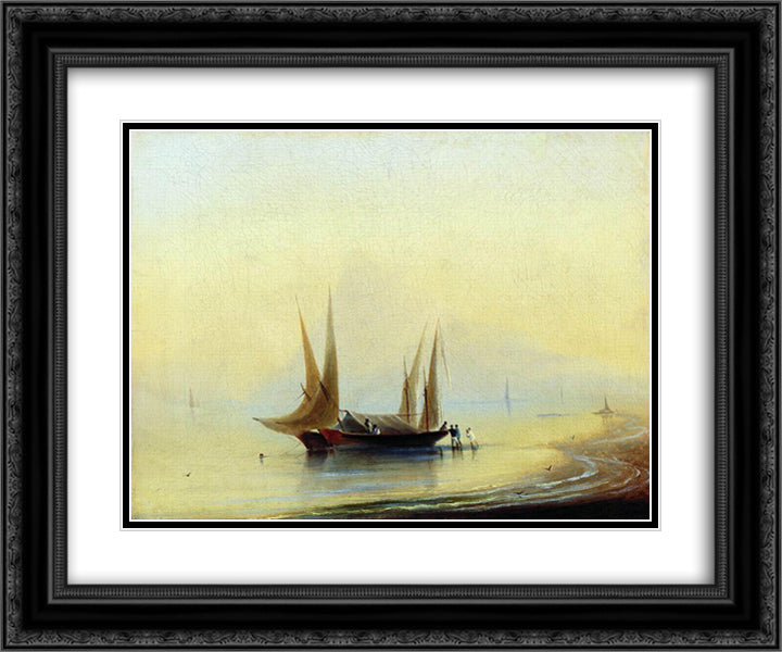 Barge in the sea shore 24x20 Black Ornate Wood Framed Art Print Poster with Double Matting by Aivazovsky, Ivan