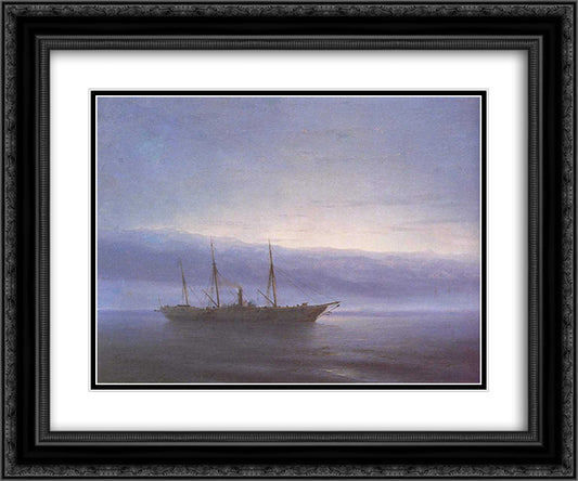 Before battle. Ship. Constantinople 24x20 Black Ornate Wood Framed Art Print Poster with Double Matting by Aivazovsky, Ivan