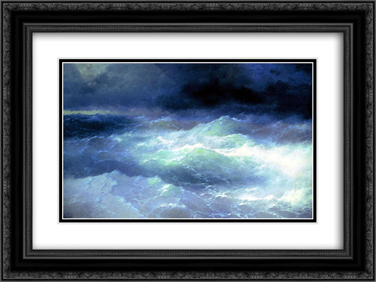 Between the waves 24x18 Black Ornate Wood Framed Art Print Poster with Double Matting by Aivazovsky, Ivan