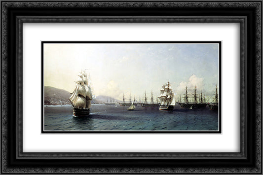 Black Sea Fleet in the Bay of Feodosia, just before the Crimean War 24x16 Black Ornate Wood Framed Art Print Poster with Double Matting by Aivazovsky, Ivan