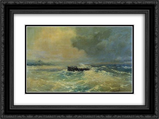 Boat at sea 24x18 Black Ornate Wood Framed Art Print Poster with Double Matting by Aivazovsky, Ivan