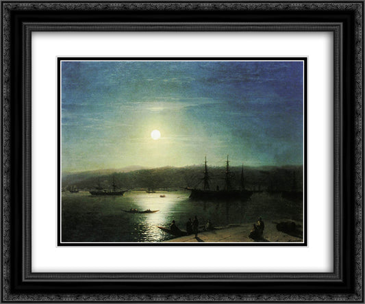 Bosphorus by Moonlight 24x20 Black Ornate Wood Framed Art Print Poster with Double Matting by Aivazovsky, Ivan