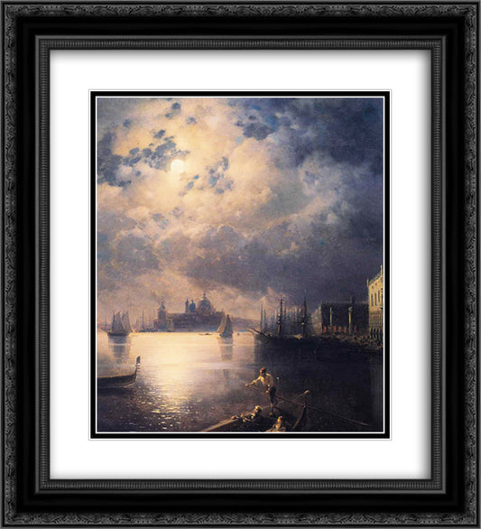 Byron in Venice 20x22 Black Ornate Wood Framed Art Print Poster with Double Matting by Aivazovsky, Ivan