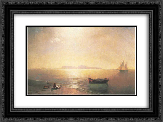 Calm on the Mediterranean Sea 24x18 Black Ornate Wood Framed Art Print Poster with Double Matting by Aivazovsky, Ivan