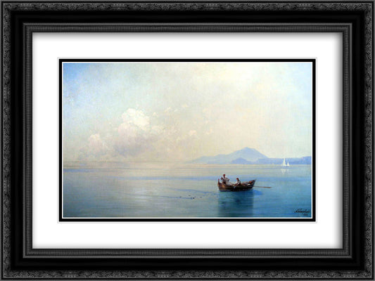 Calm Sea. Landscape with fishermen 24x18 Black Ornate Wood Framed Art Print Poster with Double Matting by Aivazovsky, Ivan