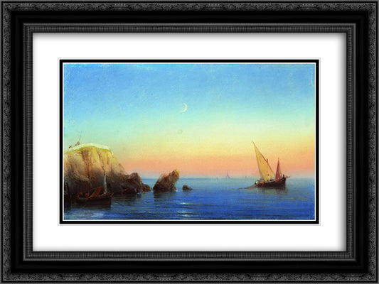 Calm sea. Rocky coast 24x18 Black Ornate Wood Framed Art Print Poster with Double Matting by Aivazovsky, Ivan