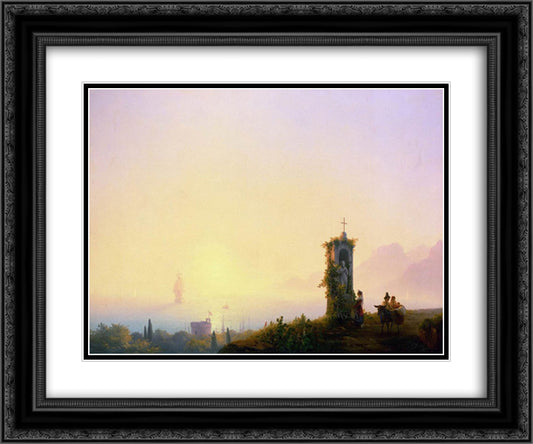 Chapel on seashore 24x20 Black Ornate Wood Framed Art Print Poster with Double Matting by Aivazovsky, Ivan