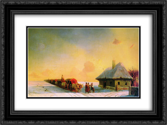 Chumaks in Little Russia 24x18 Black Ornate Wood Framed Art Print Poster with Double Matting by Aivazovsky, Ivan