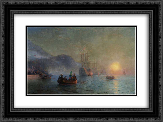 Columbus sailing from Palos 24x18 Black Ornate Wood Framed Art Print Poster with Double Matting by Aivazovsky, Ivan