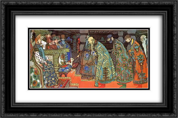 Merchants. Illustration for Alexander Pushkin's 'Fairytale of the Tsar Saltan' 24x16 Black Ornate Wood Framed Art Print Poster with Double Matting by Bilibin, Ivan