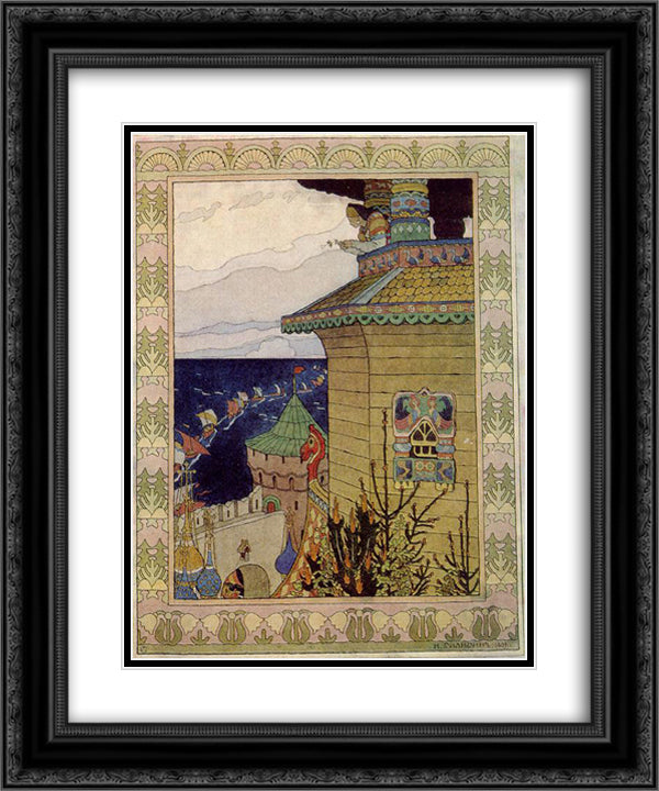 Princess in the prison tower. Illustration of the Russian fairy tale The White duck 20x24 Black Ornate Wood Framed Art Print Poster with Double Matting by Bilibin, Ivan