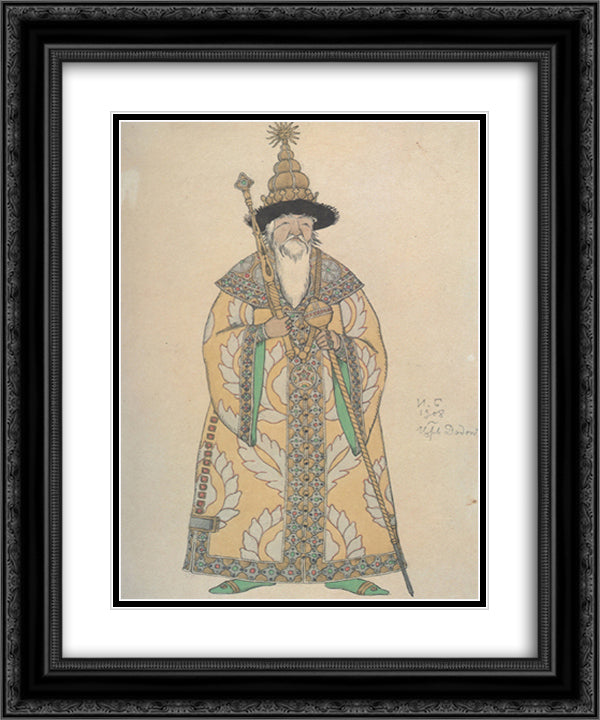 Sketch for the Opera, The Golden Cockerel, by Nikolai Rimsky-Korsakov 20x24 Black Ornate Wood Framed Art Print Poster with Double Matting by Bilibin, Ivan