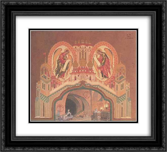 Sketch for the opera Boris Godunov by Modest Mussorgsky 22x20 Black Ornate Wood Framed Art Print Poster with Double Matting by Bilibin, Ivan