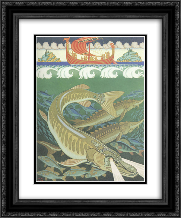 Underwater. Illustration for the epic Volga 20x24 Black Ornate Wood Framed Art Print Poster with Double Matting by Bilibin, Ivan
