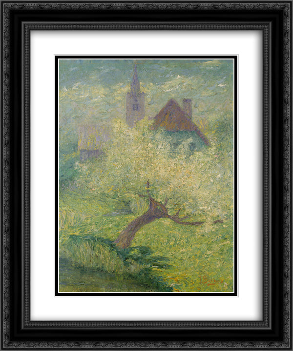 Flowering apple tree 20x24 Black Ornate Wood Framed Art Print Poster with Double Matting by Grohar, Ivan