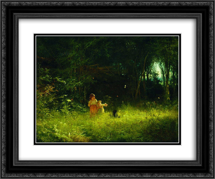Children in the forest 24x20 Black Ornate Wood Framed Art Print Poster with Double Matting by Kramskoy, Ivan
