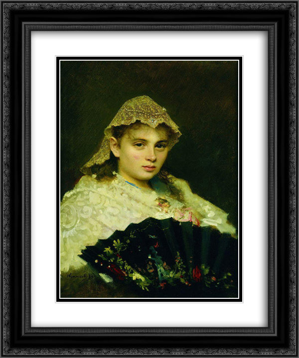 Portrait of Olga Afanasiyevna Raftopulo 20x24 Black Ornate Wood Framed Art Print Poster with Double Matting by Kramskoy, Ivan