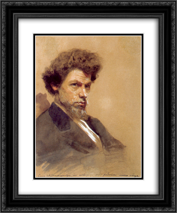 Portrait of the Artist V.M. Maksimov 20x24 Black Ornate Wood Framed Art Print Poster with Double Matting by Kramskoy, Ivan