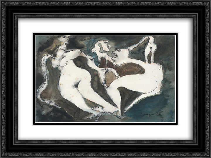 Figuras e bichos 24x18 Black Ornate Wood Framed Art Print Poster with Double Matting by Serpa, Ivan