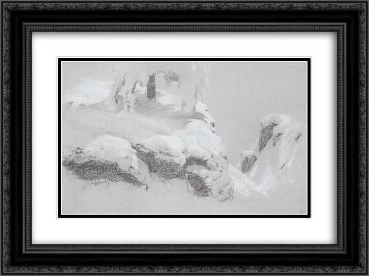 A sketch for a painting In the Wild North 24x18 Black Ornate Wood Framed Art Print Poster with Double Matting by Shishkin, Ivan