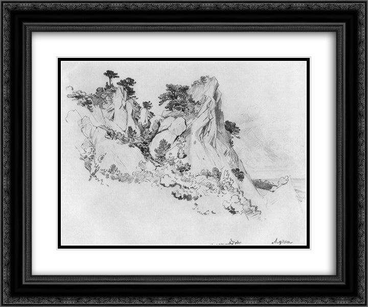 Pines on the cliffs. Alupka 24x20 Black Ornate Wood Framed Art Print Poster with Double Matting by Shishkin, Ivan
