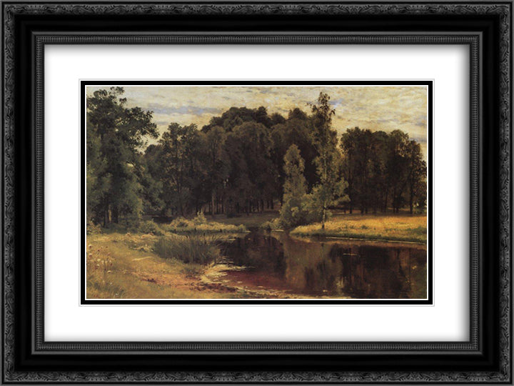 Pond in a Old Park 24x18 Black Ornate Wood Framed Art Print Poster with Double Matting by Shishkin, Ivan