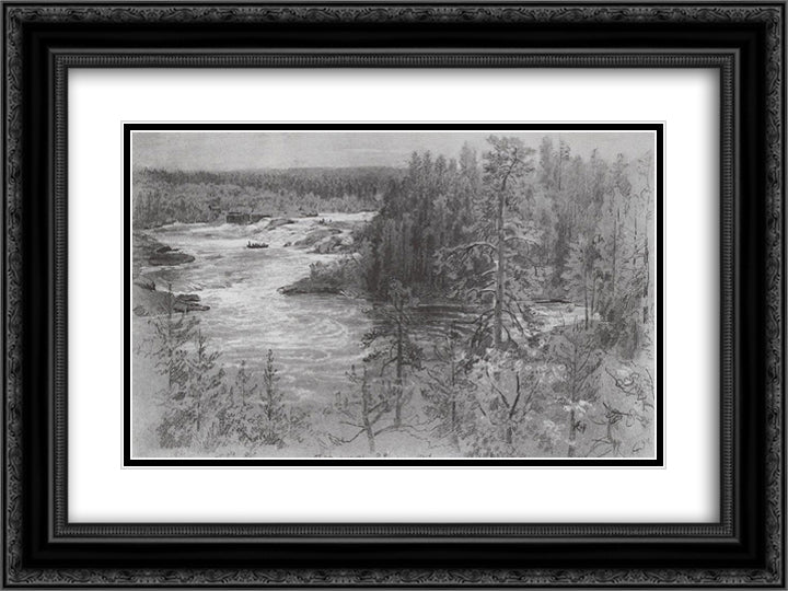 Por-threshold 24x18 Black Ornate Wood Framed Art Print Poster with Double Matting by Shishkin, Ivan