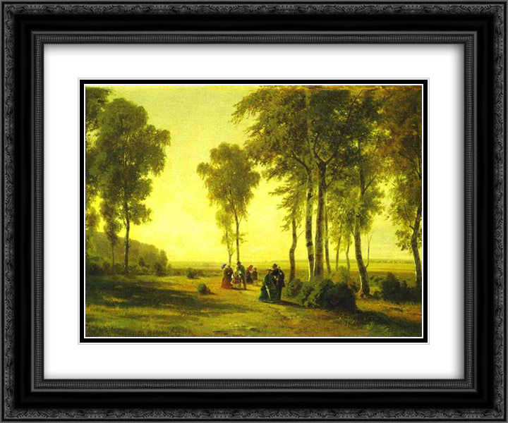 Promenading in the Forest 24x20 Black Ornate Wood Framed Art Print Poster with Double Matting by Shishkin, Ivan