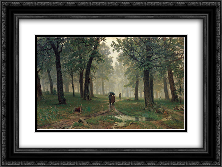 Rain in the Oak Forest 24x18 Black Ornate Wood Framed Art Print Poster with Double Matting by Shishkin, Ivan