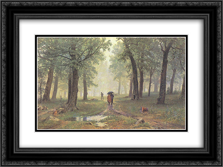 Rain in the Oak Grove 24x18 Black Ornate Wood Framed Art Print Poster with Double Matting by Shishkin, Ivan