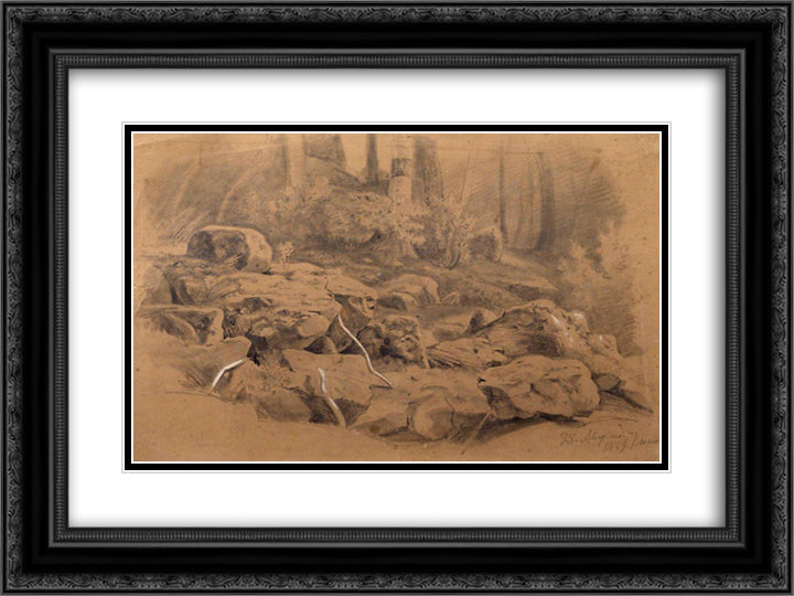 Stones 24x18 Black Ornate Wood Framed Art Print Poster with Double Matting by Shishkin, Ivan