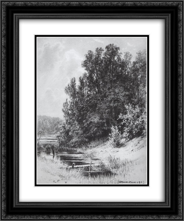Stream 20x24 Black Ornate Wood Framed Art Print Poster with Double Matting by Shishkin, Ivan