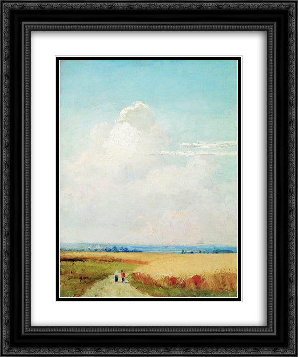 Study for the painting Noon in the vicinity of Moscow 20x24 Black Ornate Wood Framed Art Print Poster with Double Matting by Shishkin, Ivan