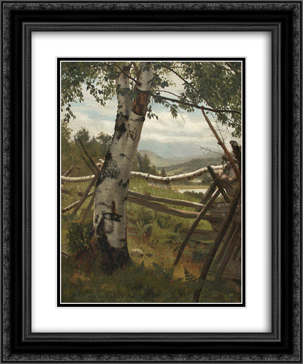Summer Landscape with birch 20x24 Black Ornate Wood Framed Art Print Poster with Double Matting by Shishkin, Ivan