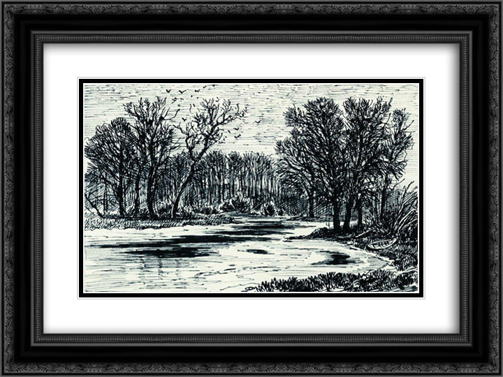 Swamp in the the forest 24x18 Black Ornate Wood Framed Art Print Poster with Double Matting by Shishkin, Ivan
