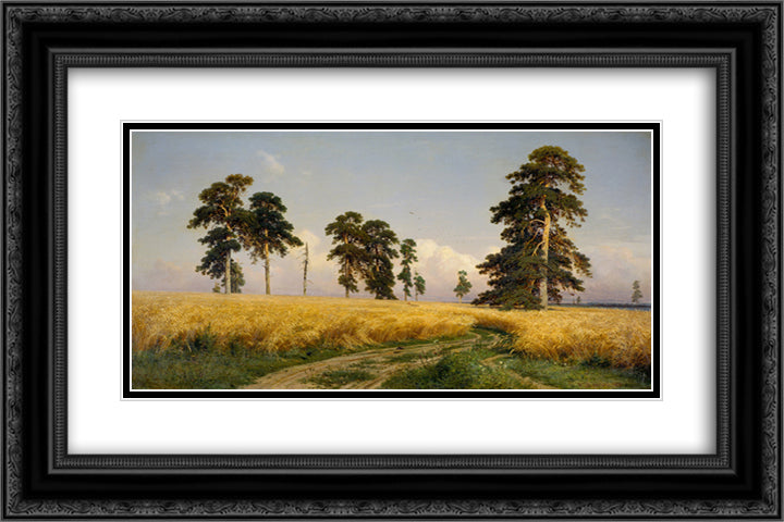 The Field of Wheat 24x16 Black Ornate Wood Framed Art Print Poster with Double Matting by Shishkin, Ivan