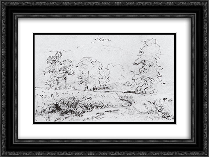 The sketch for the painting Rye 24x18 Black Ornate Wood Framed Art Print Poster with Double Matting by Shishkin, Ivan
