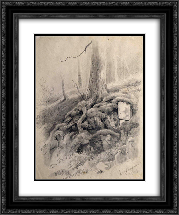 Tree roots 20x24 Black Ornate Wood Framed Art Print Poster with Double Matting by Shishkin, Ivan