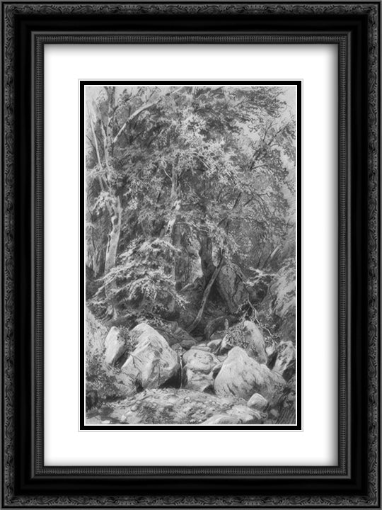 Trees near a stream on Mount Castel 18x24 Black Ornate Wood Framed Art Print Poster with Double Matting by Shishkin, Ivan