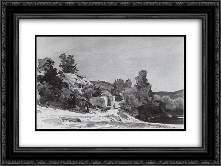 Troy village near Prague 24x18 Black Ornate Wood Framed Art Print Poster with Double Matting by Shishkin, Ivan