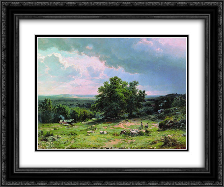 View near Dusseldorf 24x20 Black Ornate Wood Framed Art Print Poster with Double Matting by Shishkin, Ivan