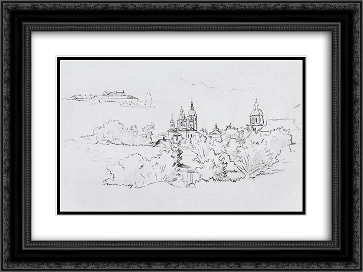 View of the Yelabuga 24x18 Black Ornate Wood Framed Art Print Poster with Double Matting by Shishkin, Ivan