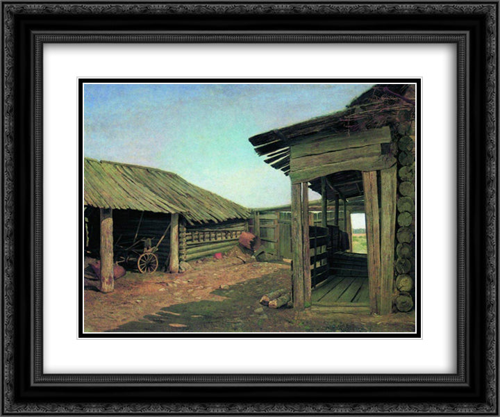 Village courtyard. End of 1860 24x20 Black Ornate Wood Framed Art Print Poster with Double Matting by Shishkin, Ivan